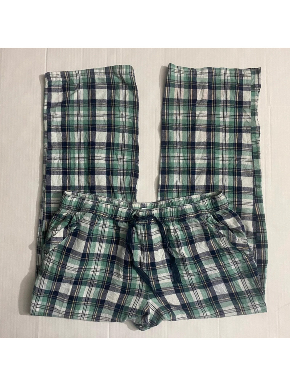 Green plaid straight leg pajama pants womens L